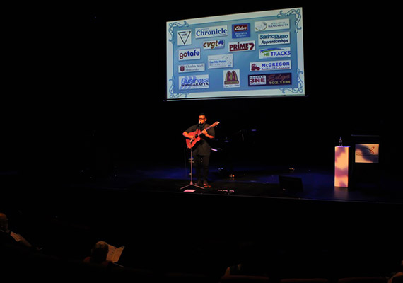 Performing at the 2016 Business Awards hosted at the Performing Arts Centre, Wangaratta.